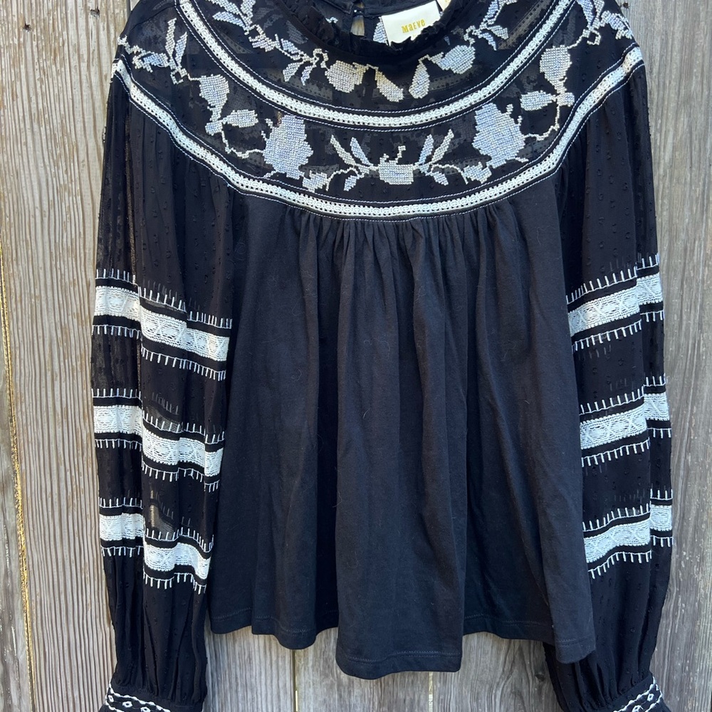 Maeve By Anthropologie Embroidered Lace Boho Peasant Top Sz Small - Picture 6 of 16